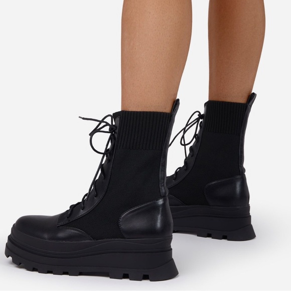 BLACK KNITTED CHUNKY BIKER BOOT - Picture 6 of 6